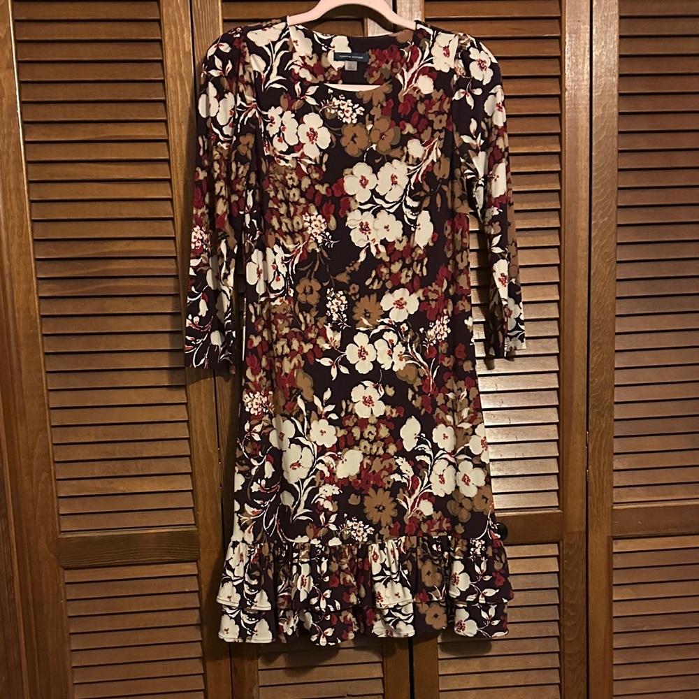 Tommy Hilfiger Floral Long Sleeve Dress -  Brown, Cream, and Red,